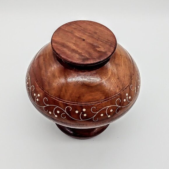 Hand-Turned 6-Inch Decorated Wood Vase - Picture 6 of 7